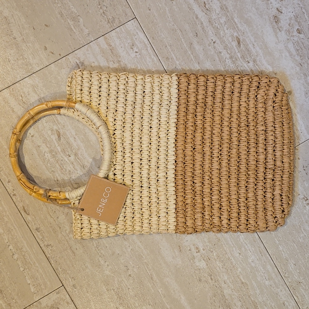New Jen & Co. Stylish Two-Toned Raffia Straw Handbag
